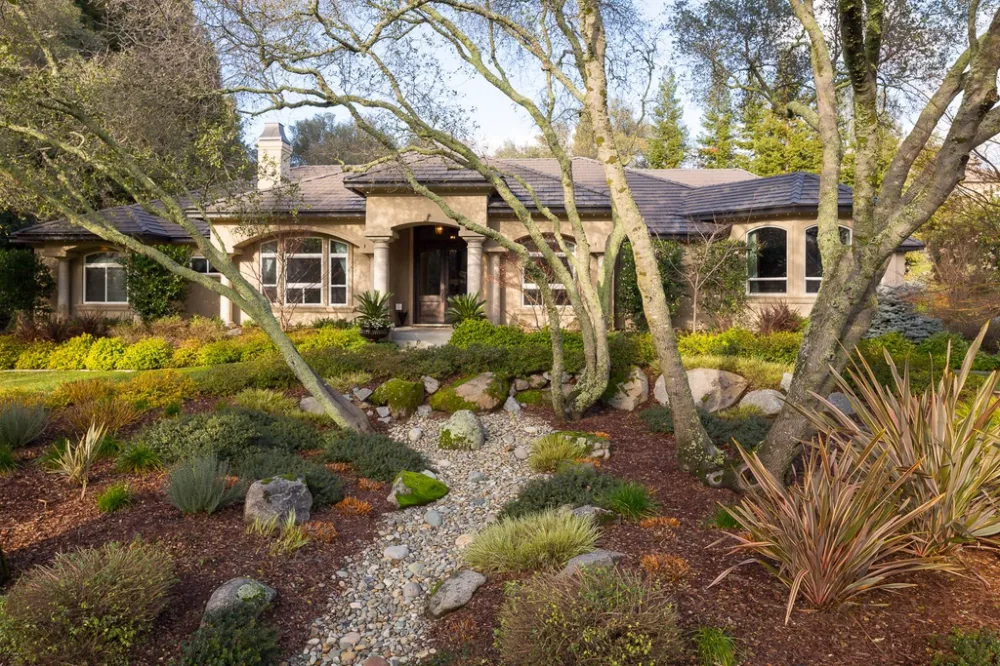 Front yard with new lawn and plantings